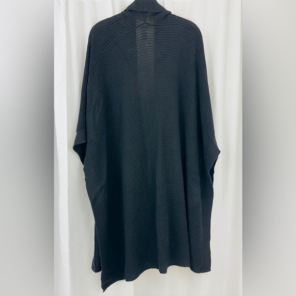 J.Jill -Black Rib Knit Waterfall Front, Open Arm Poncho Style Cardigan  One Size - Picture 3 of 4